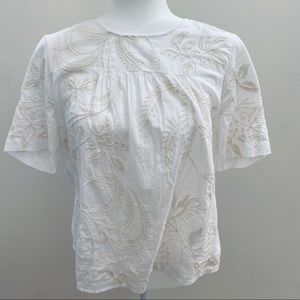 Embroidered short sleeved white blouse